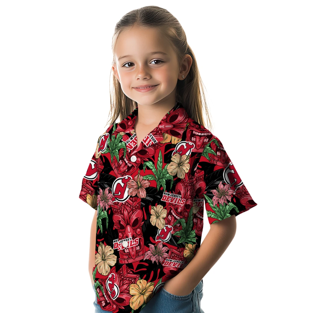 New Jersey Devils Hawaiian Shirt - Hibiscus Tiki Jungle new jersey devils tiki jungle red hawaiian shirts premium grade