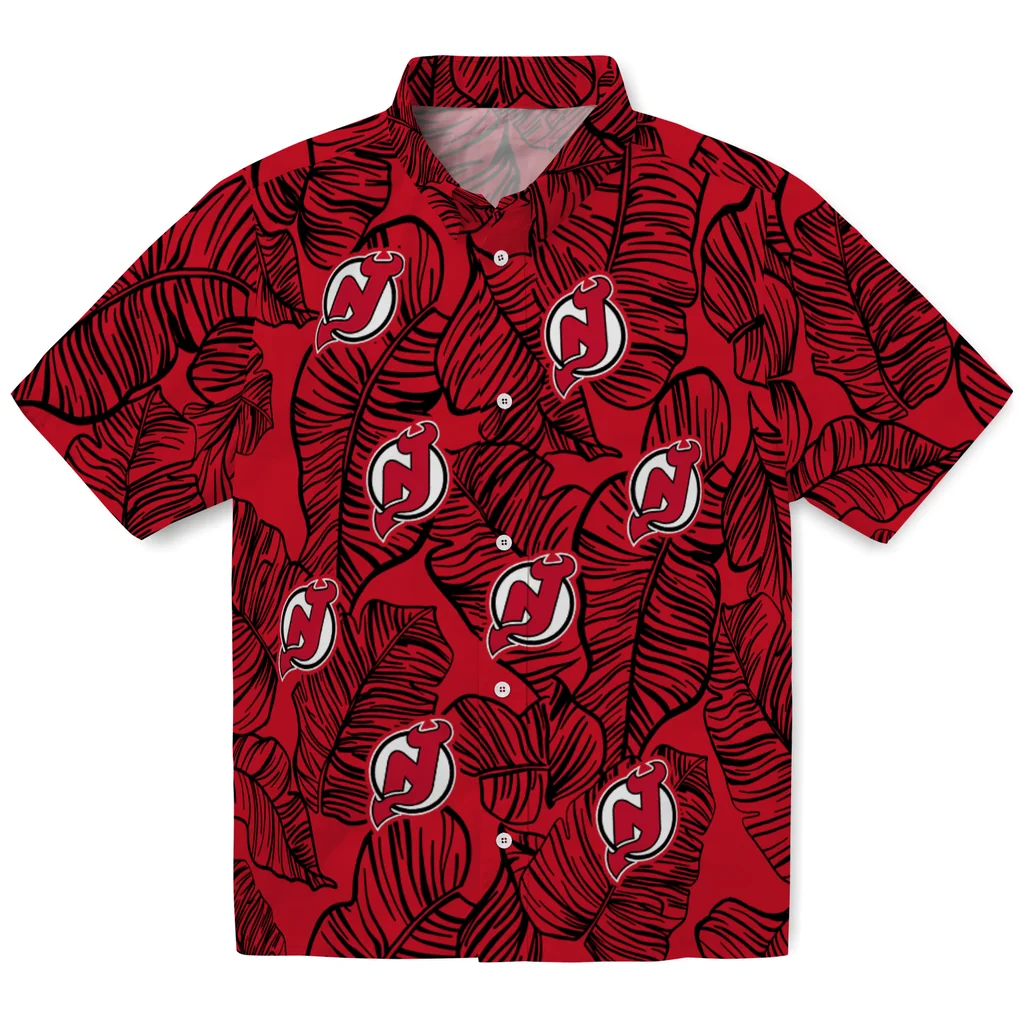 New Jersey Devils Hawaiian Shirt - Leaf Outline new jersey devils leaf outline red hawaiian shirts best selling