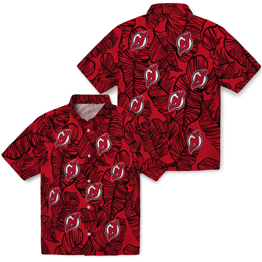 New Jersey Devils Hawaiian Shirt - Leaf Outline new jersey devils leaf outline red hawaiian shirts high quality