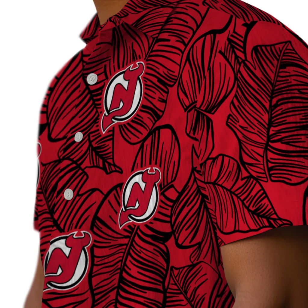 New Jersey Devils Hawaiian Shirt - Leaf Outline new jersey devils leaf outline red hawaiian shirts trendy