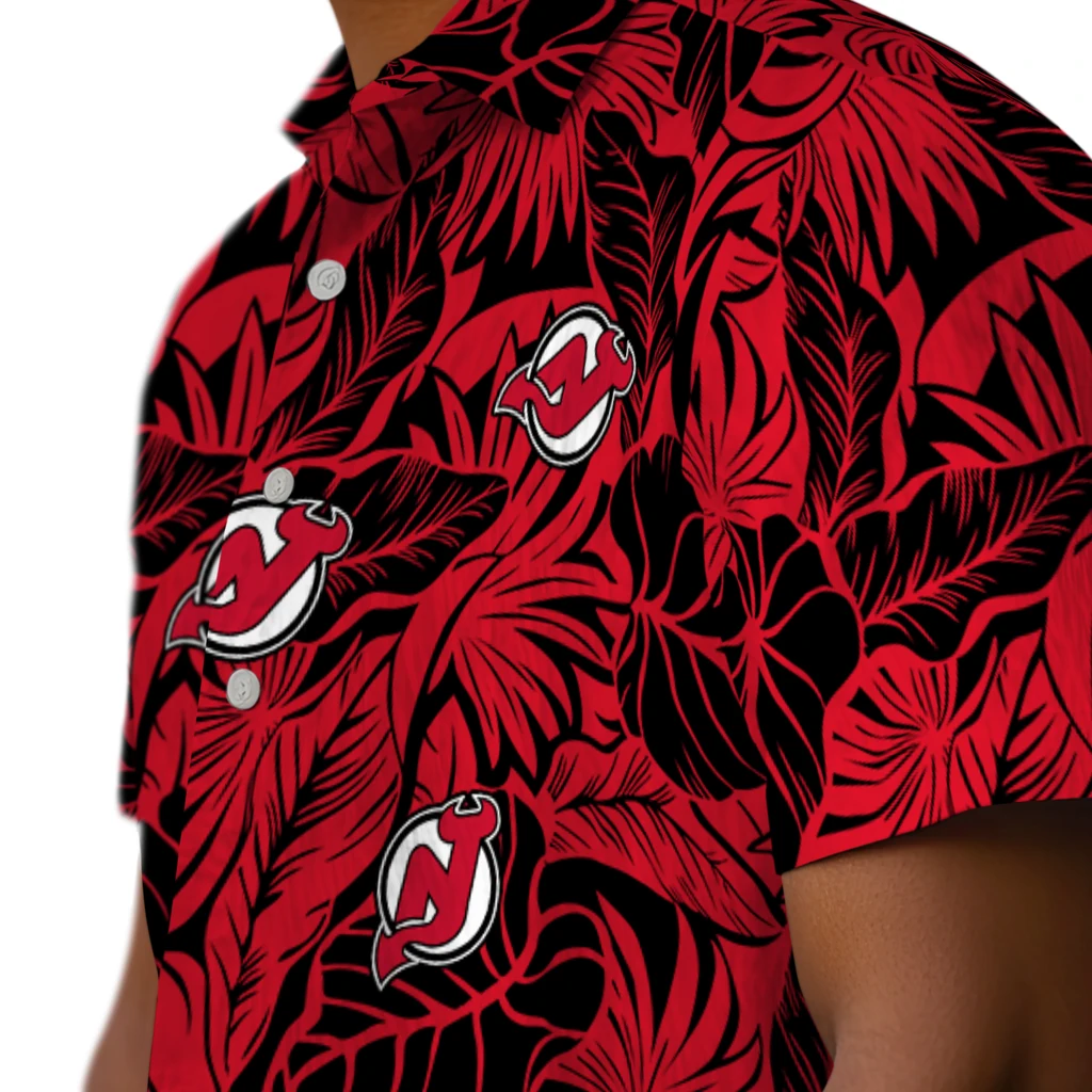 New Jersey Devils Hawaiian Shirt - Monstera Layer new jersey devils monstera layer red hawaiian shirts trendy