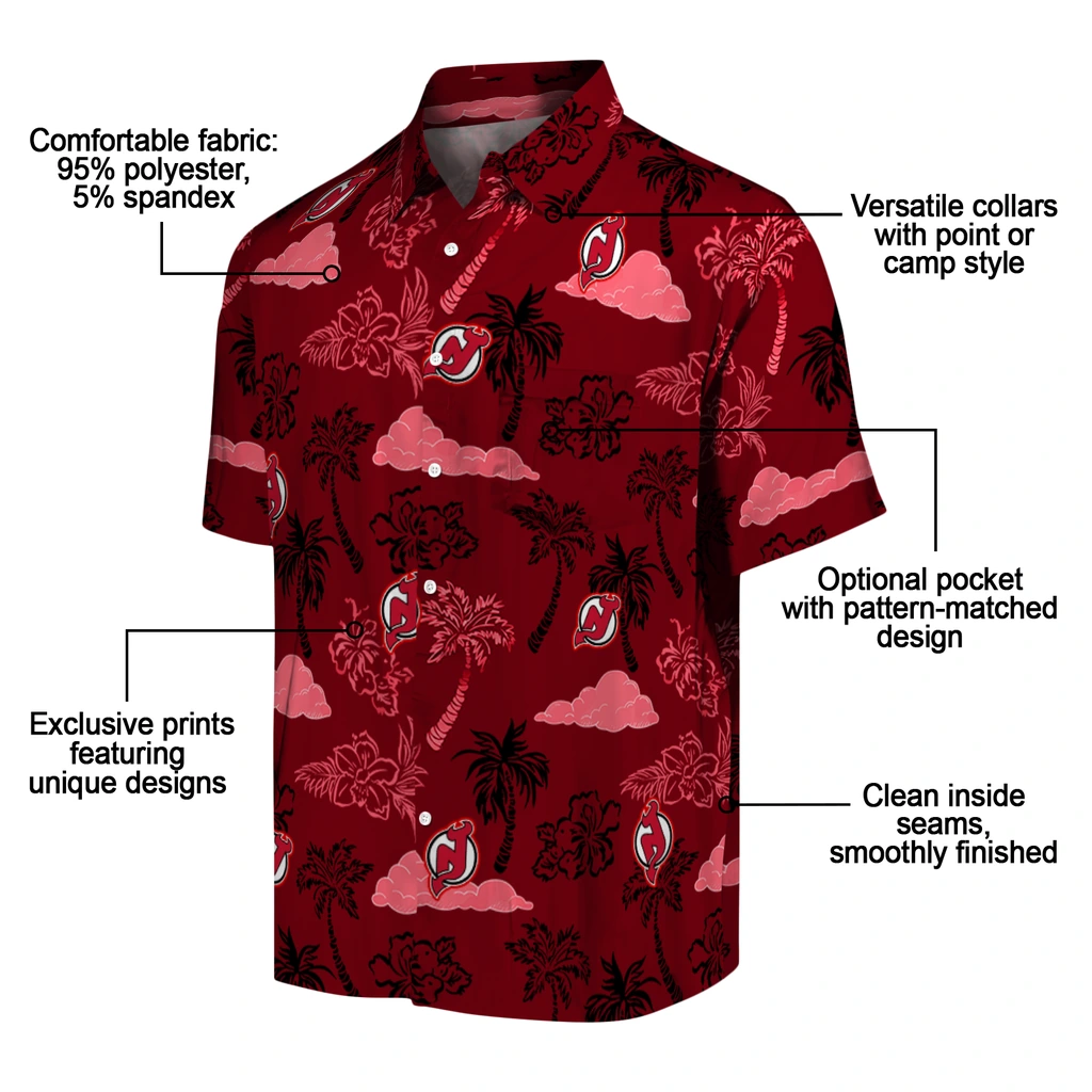 New Jersey Devils Hawaiian Shirt - Palm And Clouds new jersey devils palm and clouds red hawaiian shirts new arrival
