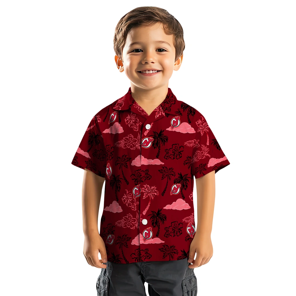New Jersey Devils Hawaiian Shirt - Palm And Clouds new jersey devils palm and clouds red hawaiian shirts top rated