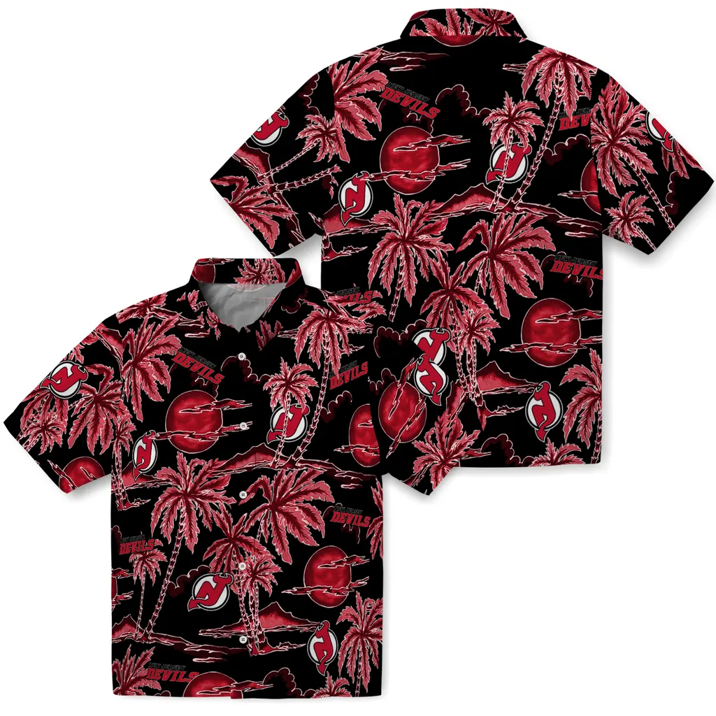 New Jersey Devils Hawaiian Shirt - Palm Sunset new jersey devils palm sunset hawaiian shirts high quality