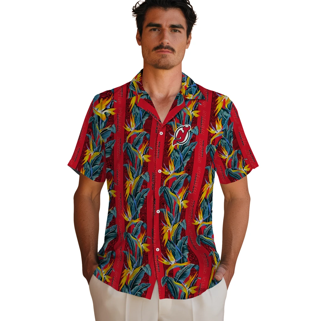 New Jersey Devils Hawaiian Shirt - Paradise Vines new jersey devils paradise vines red hawaiian shirts fashion forward