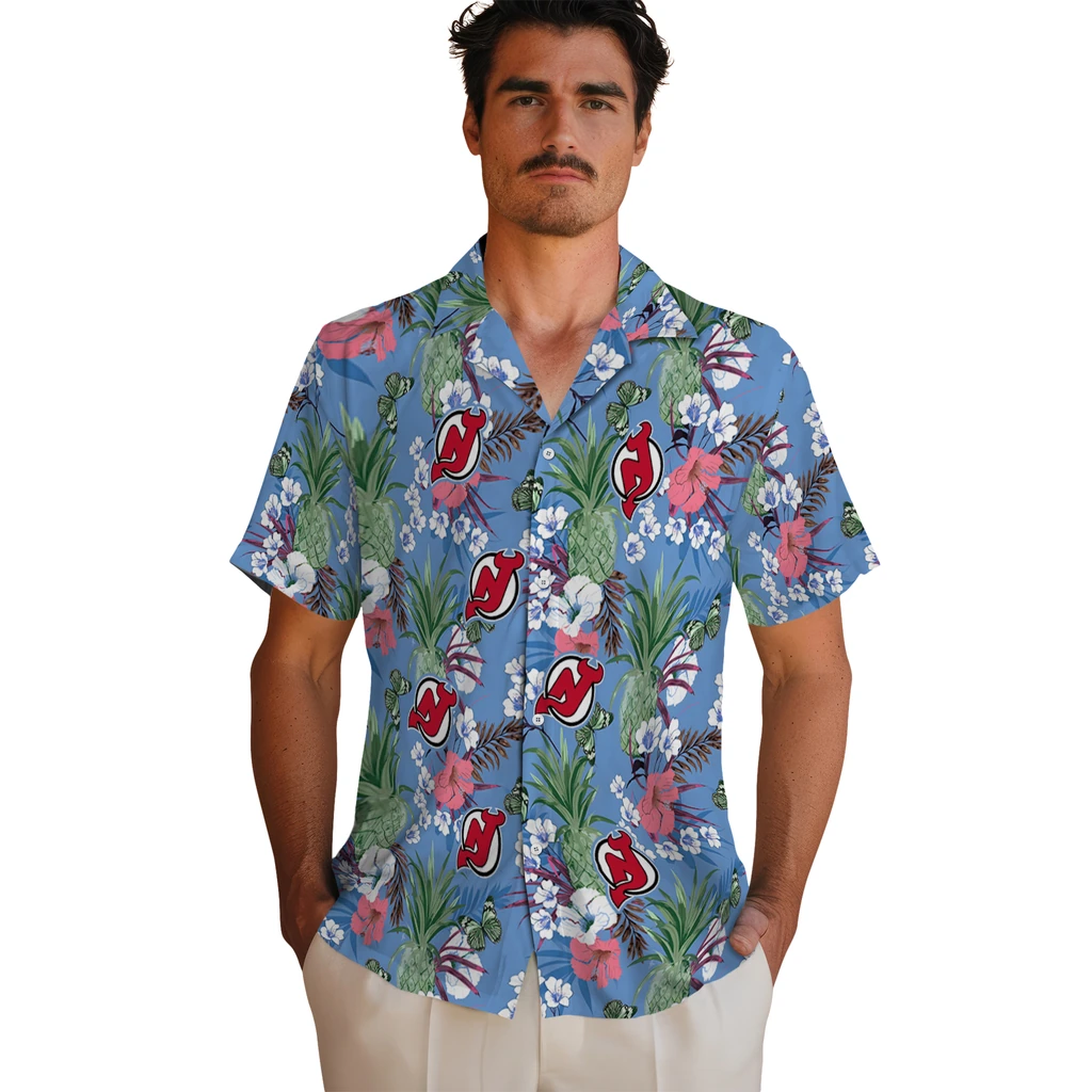 New Jersey Devils Hawaiian Shirt - Pineapple Bouquet new jersey devils pineapple bouquet best sky blue hawaiian shirts fashion forward