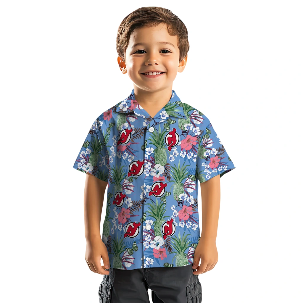 New Jersey Devils Hawaiian Shirt - Pineapple Bouquet new jersey devils pineapple bouquet best sky blue hawaiian shirts top rated