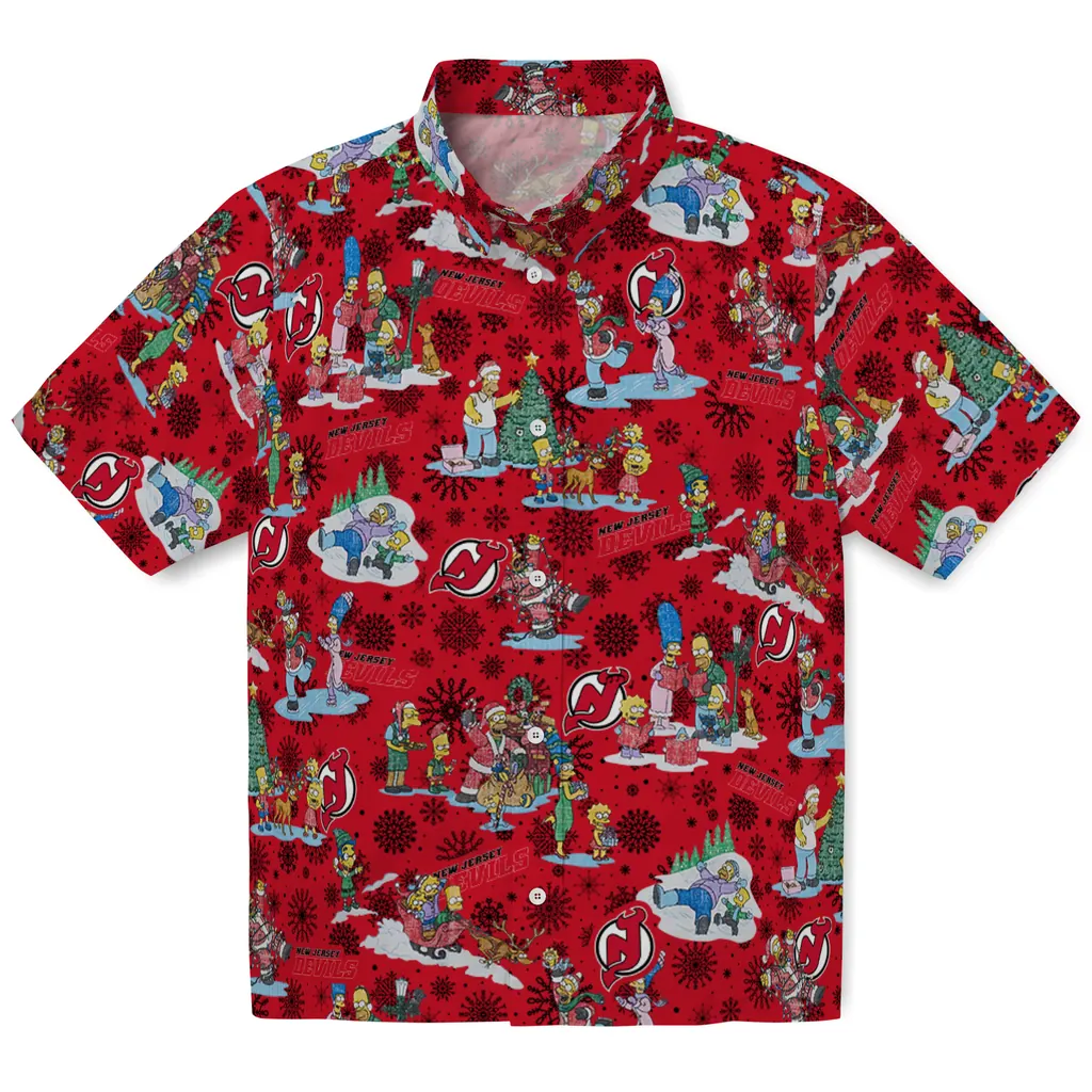 New Jersey Devils Hawaiian Shirt - Simpsons Christmas new jersey devils simpsons christmas red hawaiian shirts best selling