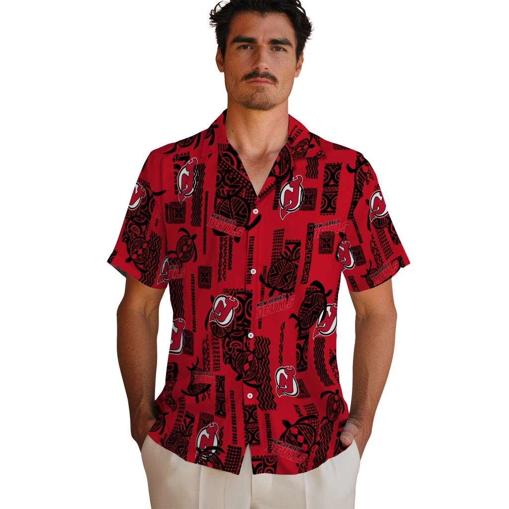 New Jersey Devils Hawaiian Shirt - Turtle Lines new jersey devils turtle lines red hawaiian shirts fashion forward