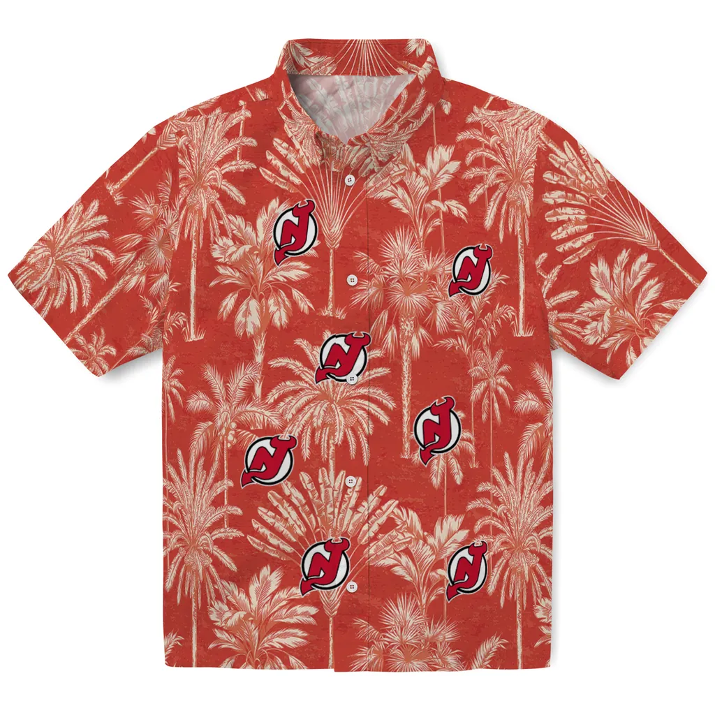 New Jersey Devils Hawaiian Shirt - Vintage Palm Tree new jersey devils palm shadows red hawaiian shirts best selling