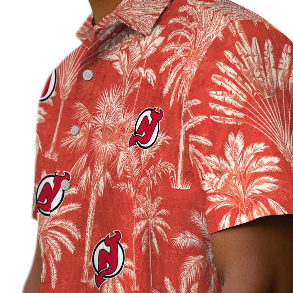 New Jersey Devils Hawaiian Shirt - Vintage Palm Tree new jersey devils palm shadows red hawaiian shirts trendy