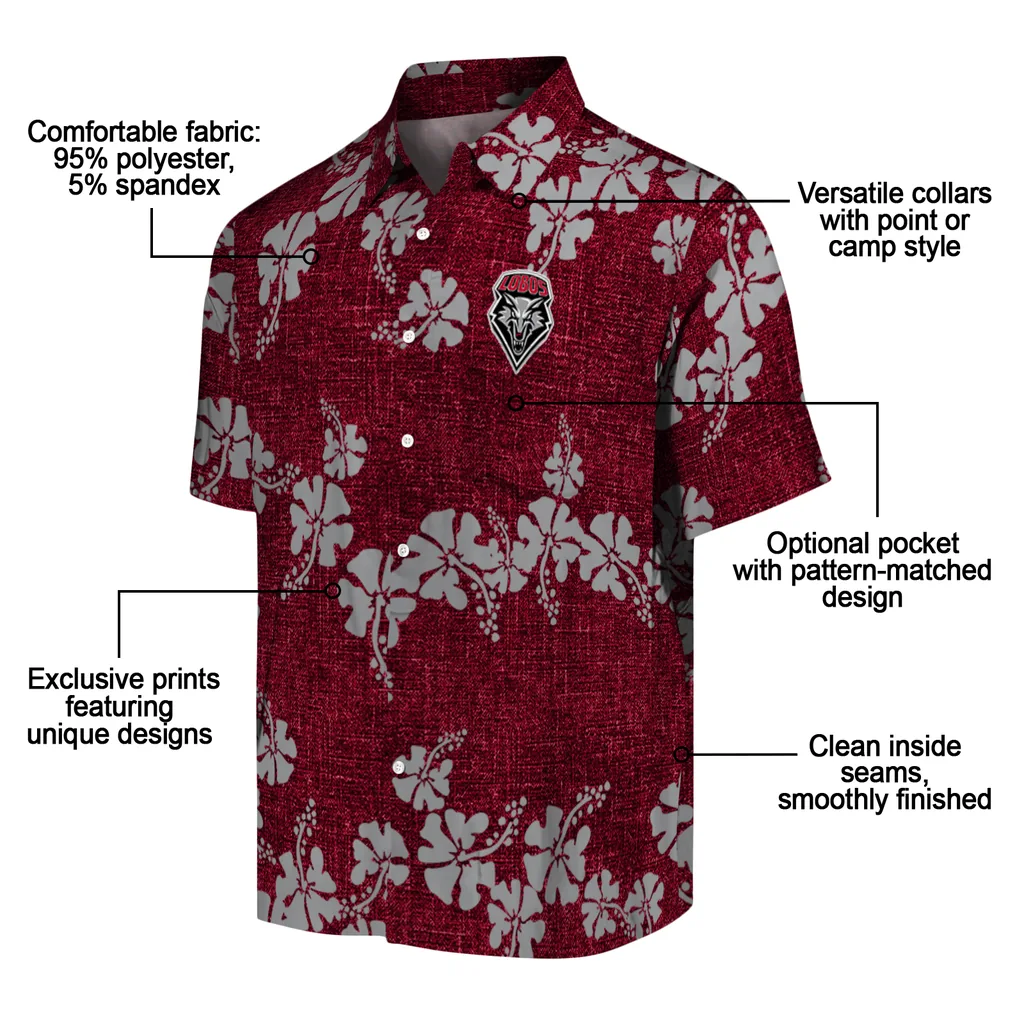 New Mexico Lobos Hawaiian Shirt - 50th State Flower new mexico lobos hibiscus petals red hawaiian shirts new arrival