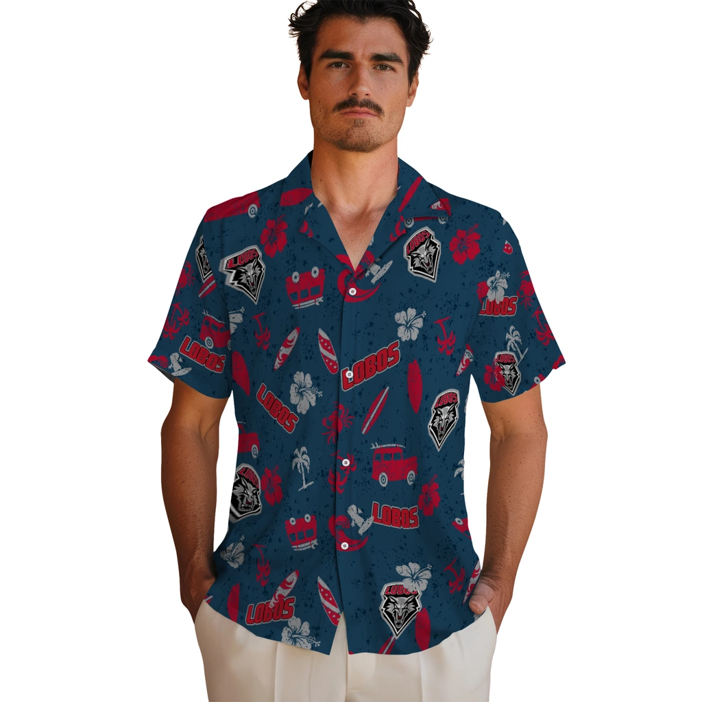 New Mexico Lobos Hawaiian Shirt - Beach Vibe new mexico lobos beach vibe navy hawaiian shirts fashion forward