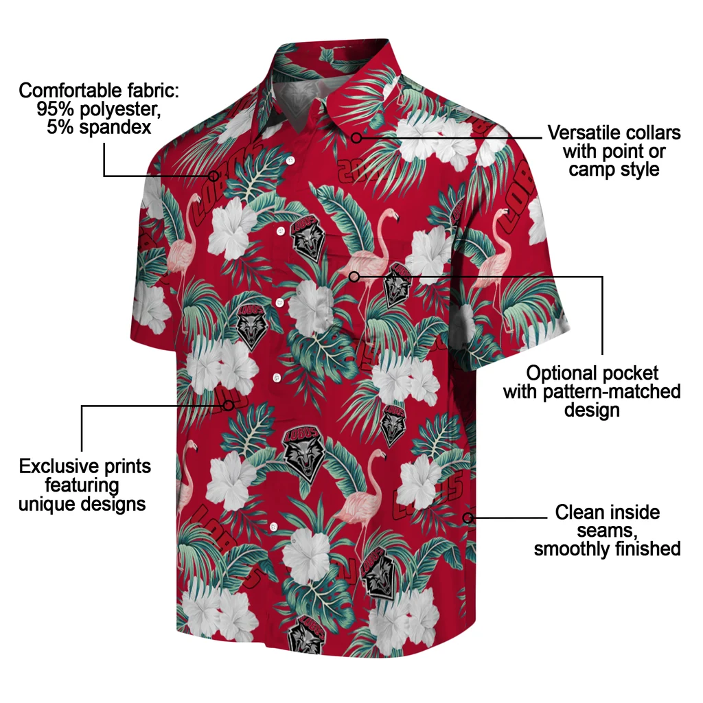 New Mexico Lobos Hawaiian Shirt - Flamingo and Hibiscus new mexico lobos flamingo palms red hawaiian shirts new arrival