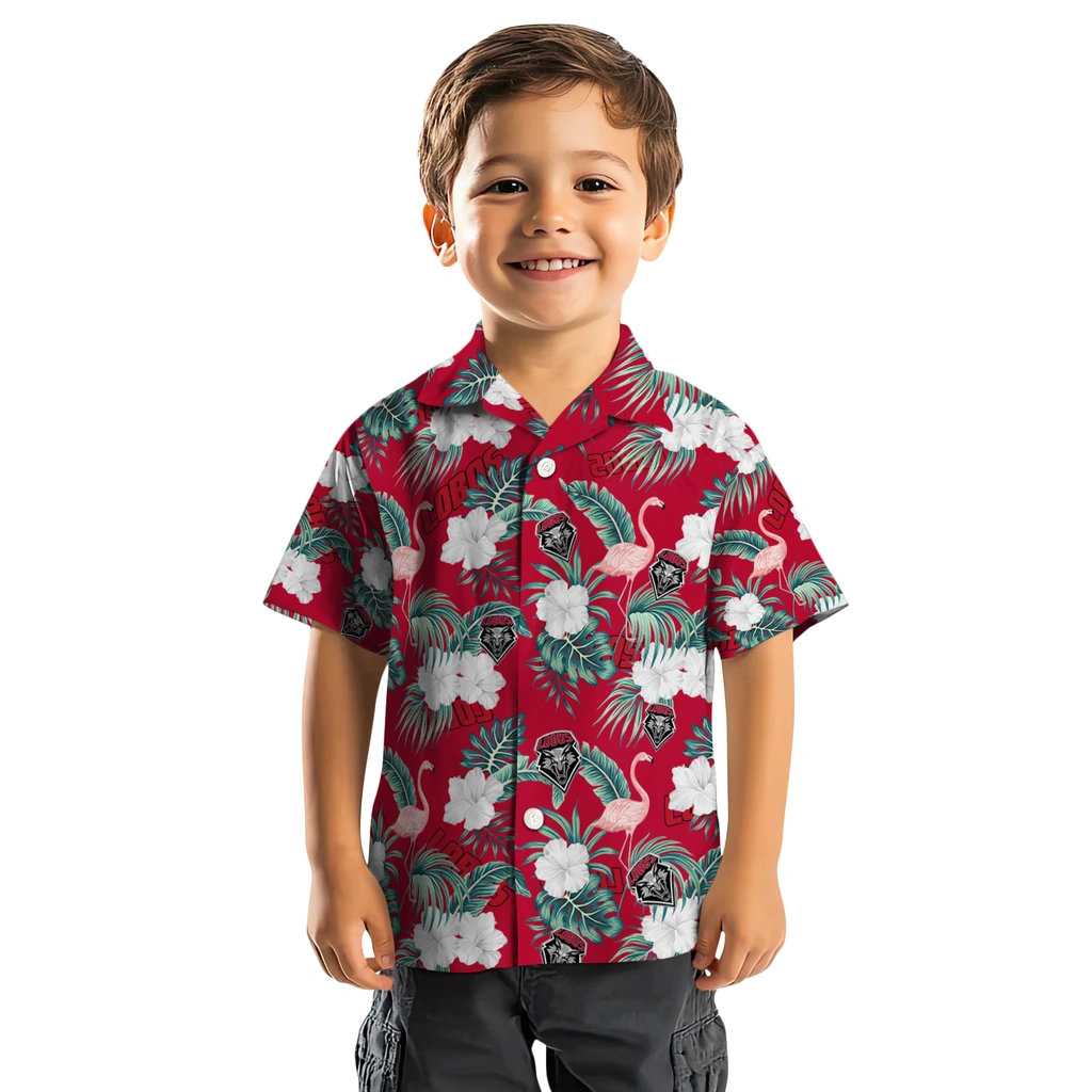 New Mexico Lobos Hawaiian Shirt - Flamingo and Hibiscus new mexico lobos flamingo palms red hawaiian shirts top rated