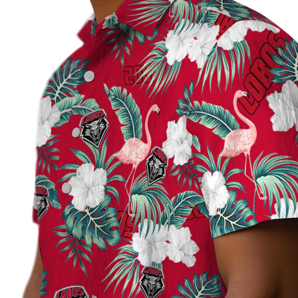 New Mexico Lobos Hawaiian Shirt - Flamingo and Hibiscus new mexico lobos flamingo palms red hawaiian shirts trendy