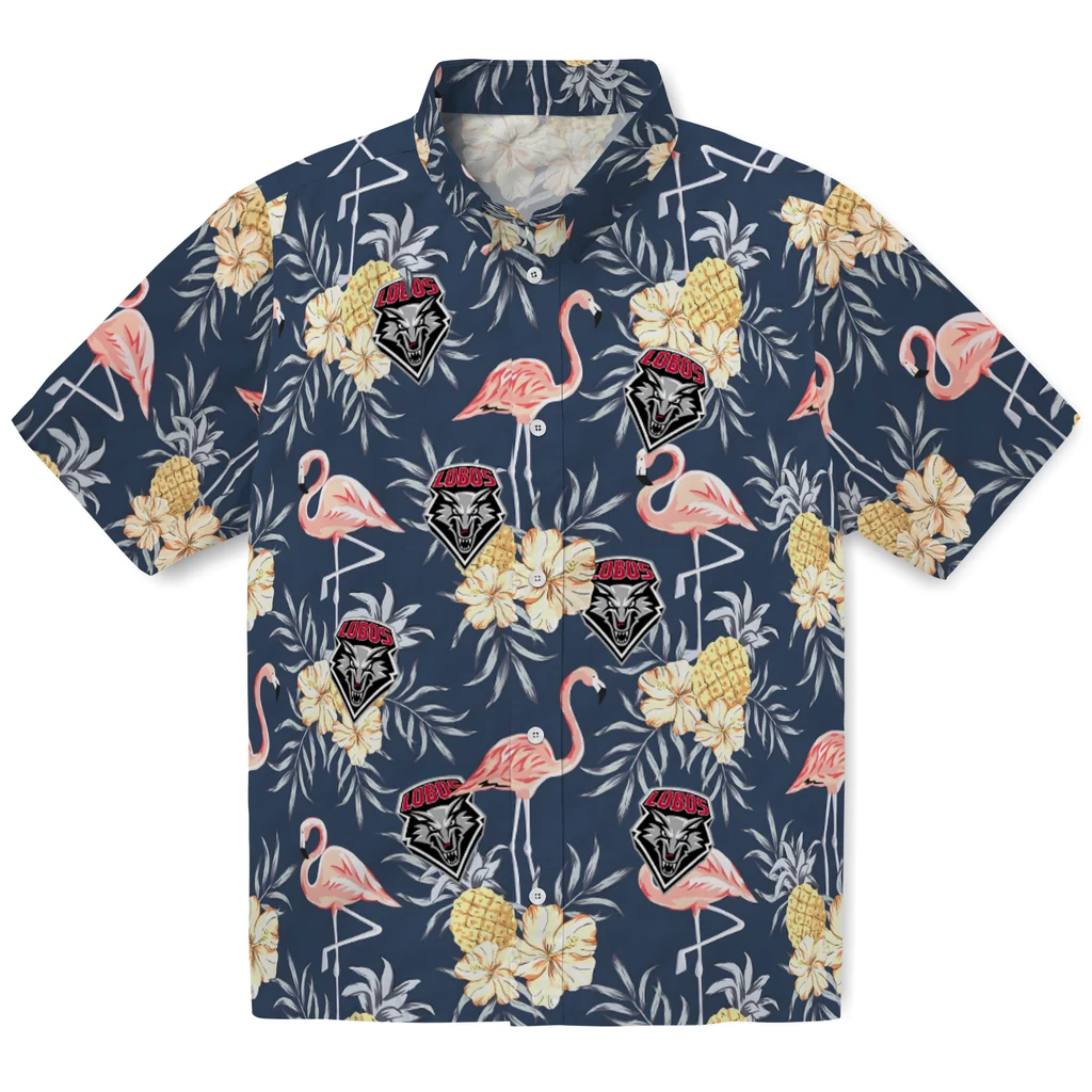 New Mexico Lobos Hawaiian Shirt - Flamingo Hibiscus new mexico lobos flamingo hibiscus navy hawaiian shirts best selling