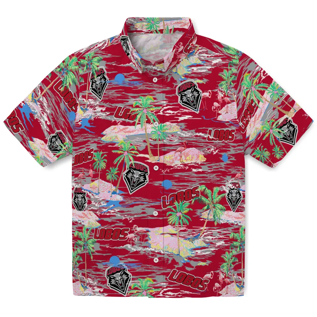 New Mexico Lobos Hawaiian Shirt - Hawaii Island new mexico lobos flamingo retreat red hawaiian shirts best selling
