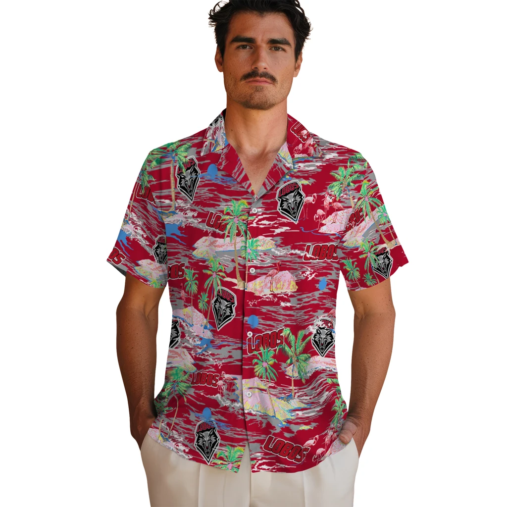 New Mexico Lobos Hawaiian Shirt - Hawaii Island new mexico lobos flamingo retreat red hawaiian shirts fashion forward