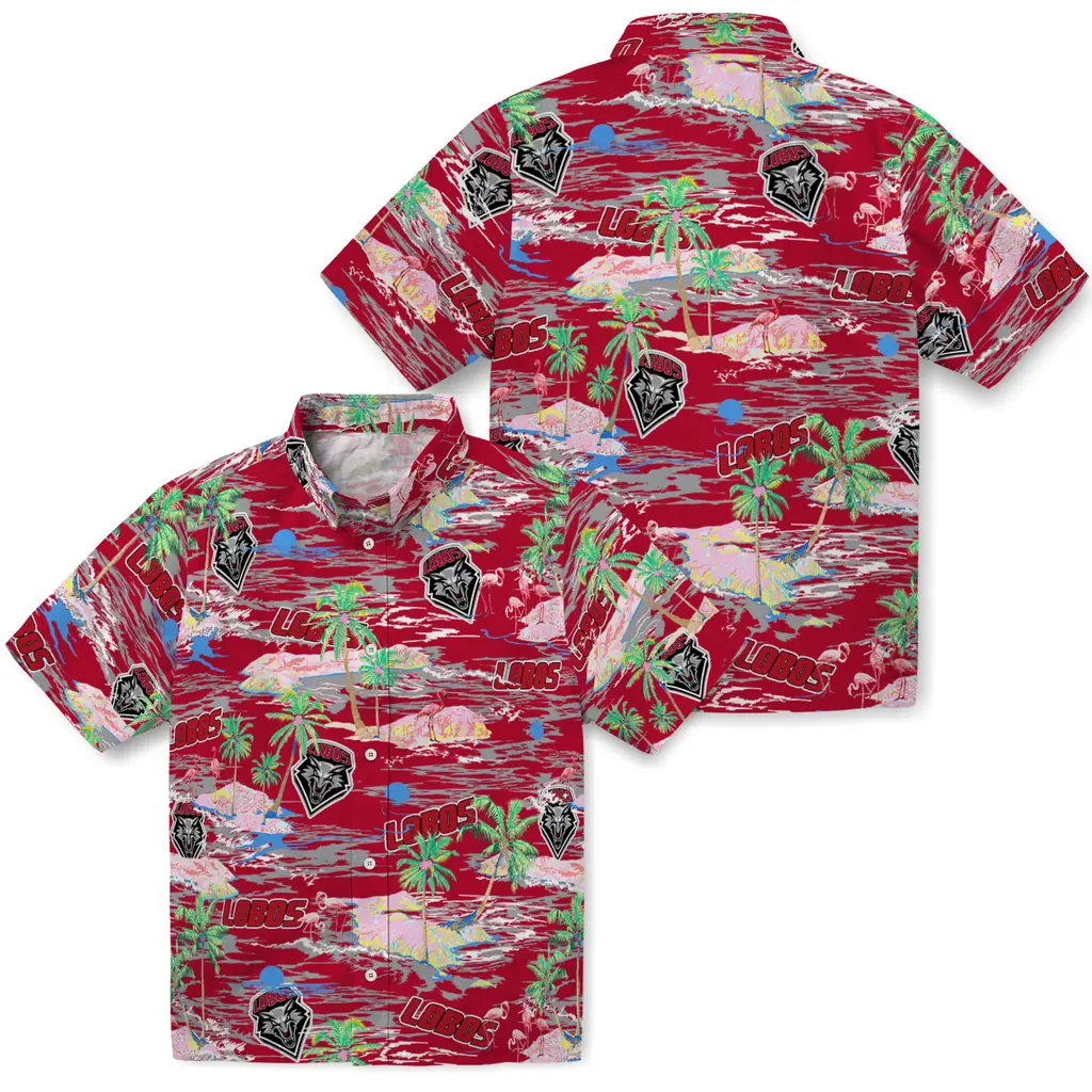 New Mexico Lobos Hawaiian Shirt - Hawaii Island new mexico lobos flamingo retreat red hawaiian shirts high quality