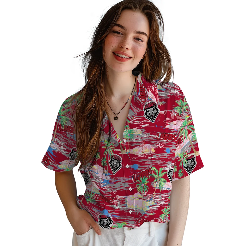 New Mexico Lobos Hawaiian Shirt - Hawaii Island new mexico lobos flamingo retreat red hawaiian shirts latest model