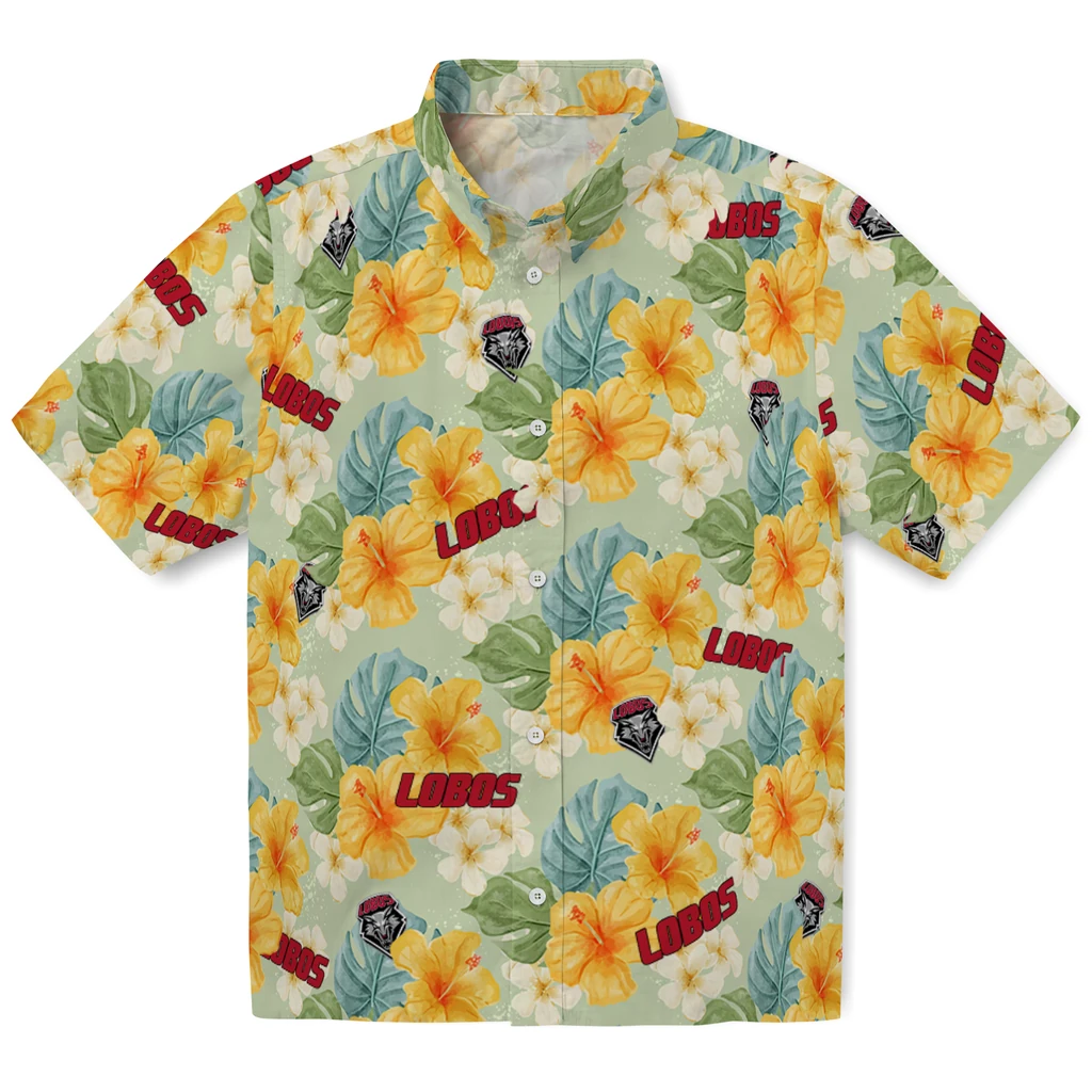 New Mexico Lobos Hawaiian Shirt - Hibiscus Mood new mexico lobos hibiscus mood pale lime yellow hawaiian shirts best selling