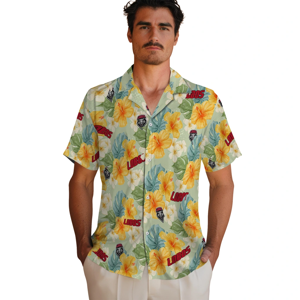 New Mexico Lobos Hawaiian Shirt - Hibiscus Mood new mexico lobos hibiscus mood pale lime yellow hawaiian shirts fashion forward
