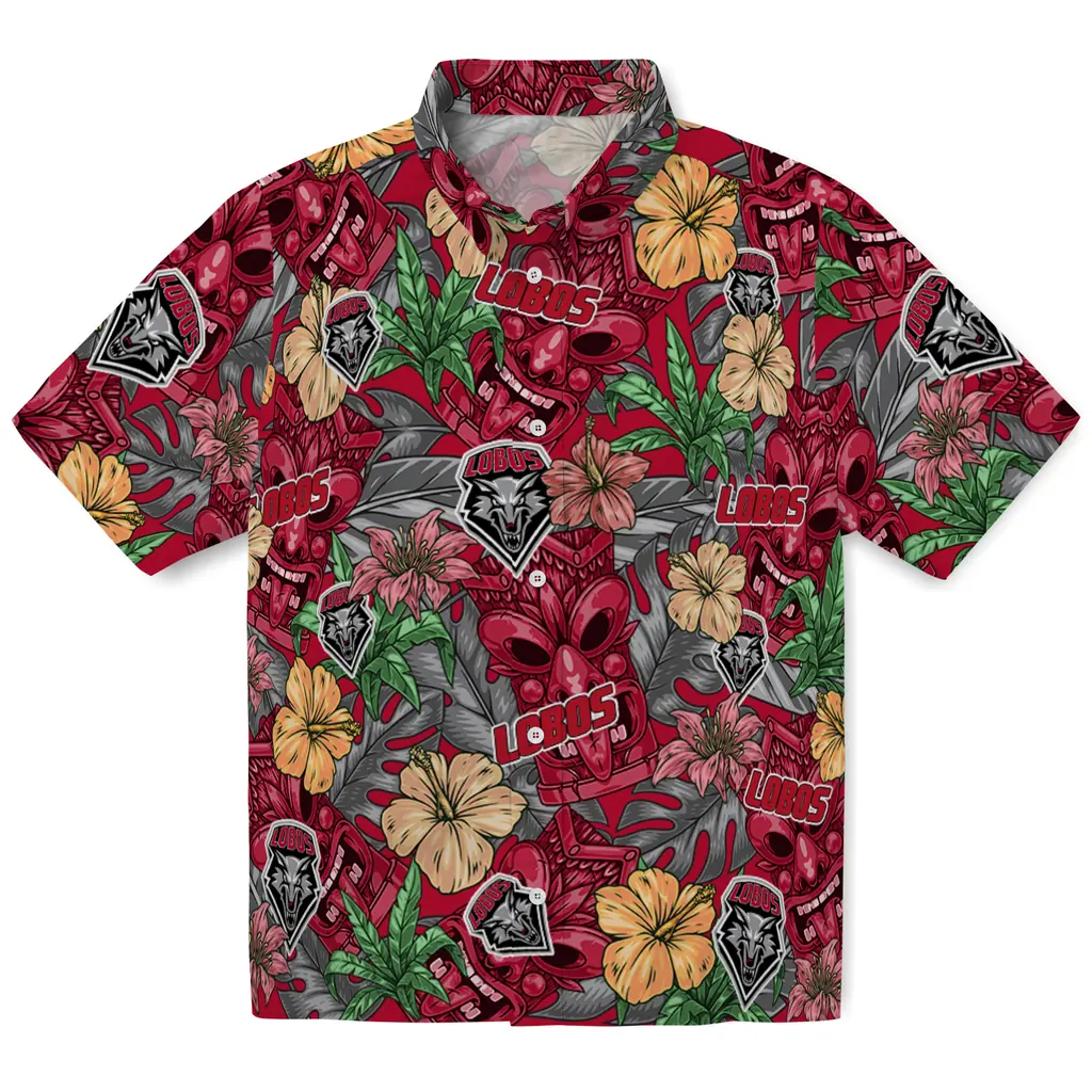 New Mexico Lobos Hawaiian Shirt - Hibiscus Tiki Jungle new mexico lobos tiki jungle red hawaiian shirts best selling