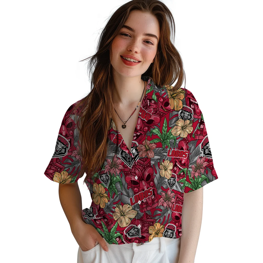 New Mexico Lobos Hawaiian Shirt - Hibiscus Tiki Jungle new mexico lobos tiki jungle red hawaiian shirts latest model