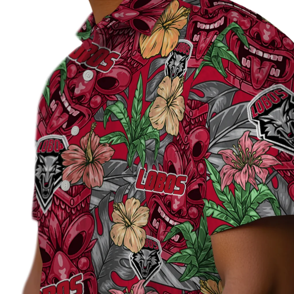 New Mexico Lobos Hawaiian Shirt - Hibiscus Tiki Jungle new mexico lobos tiki jungle red hawaiian shirts trendy