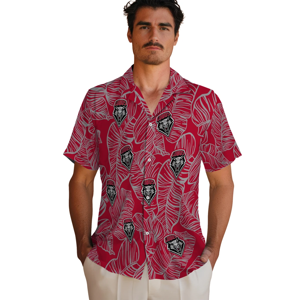 New Mexico Lobos Hawaiian Shirt - Leaf Outline new mexico lobos leaf outline red hawaiian shirts fashion forward