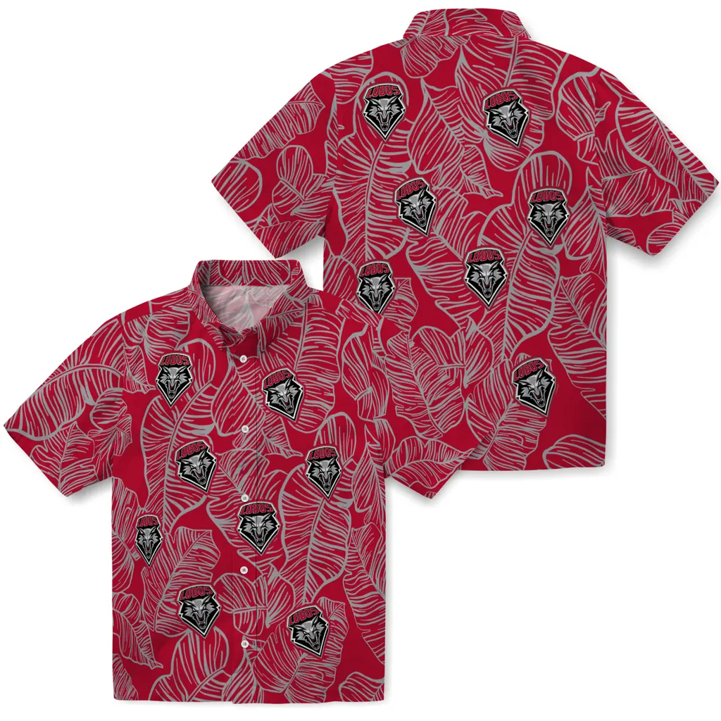New Mexico Lobos Hawaiian Shirt - Leaf Outline new mexico lobos leaf outline red hawaiian shirts high quality