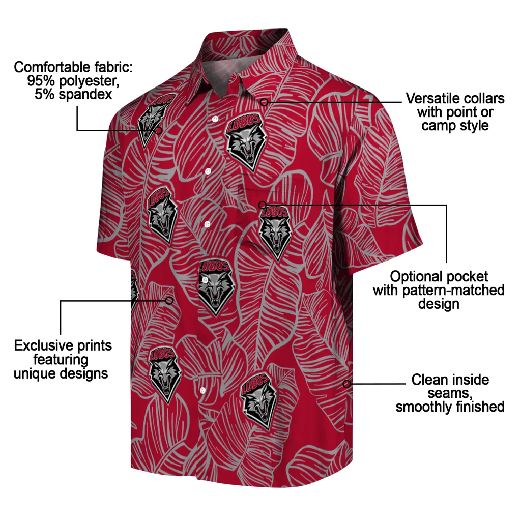New Mexico Lobos Hawaiian Shirt - Leaf Outline new mexico lobos leaf outline red hawaiian shirts new arrival