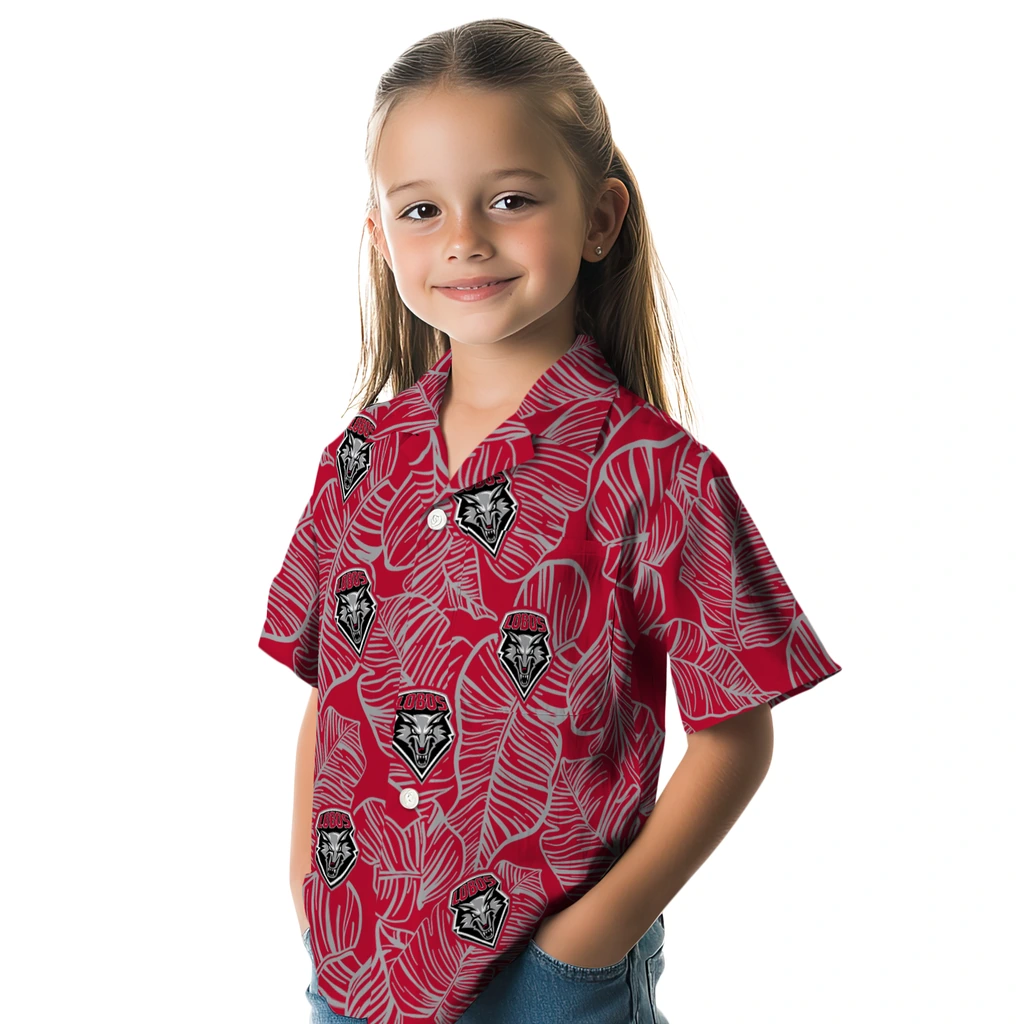 New Mexico Lobos Hawaiian Shirt - Leaf Outline new mexico lobos leaf outline red hawaiian shirts premium grade