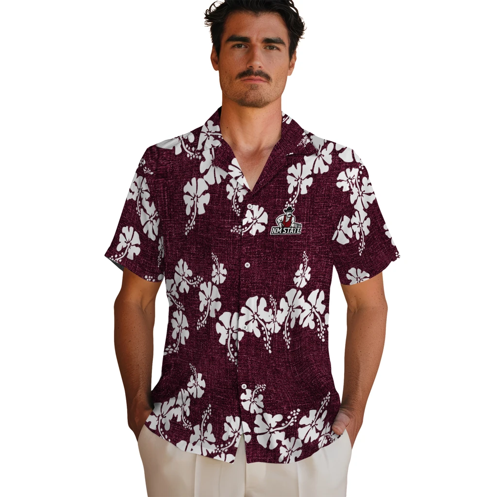 New Mexico State Aggies Hawaiian Shirt - 50th State Flower new mexico state aggies hibiscus petals crimson hawaiian shirts fashion forward