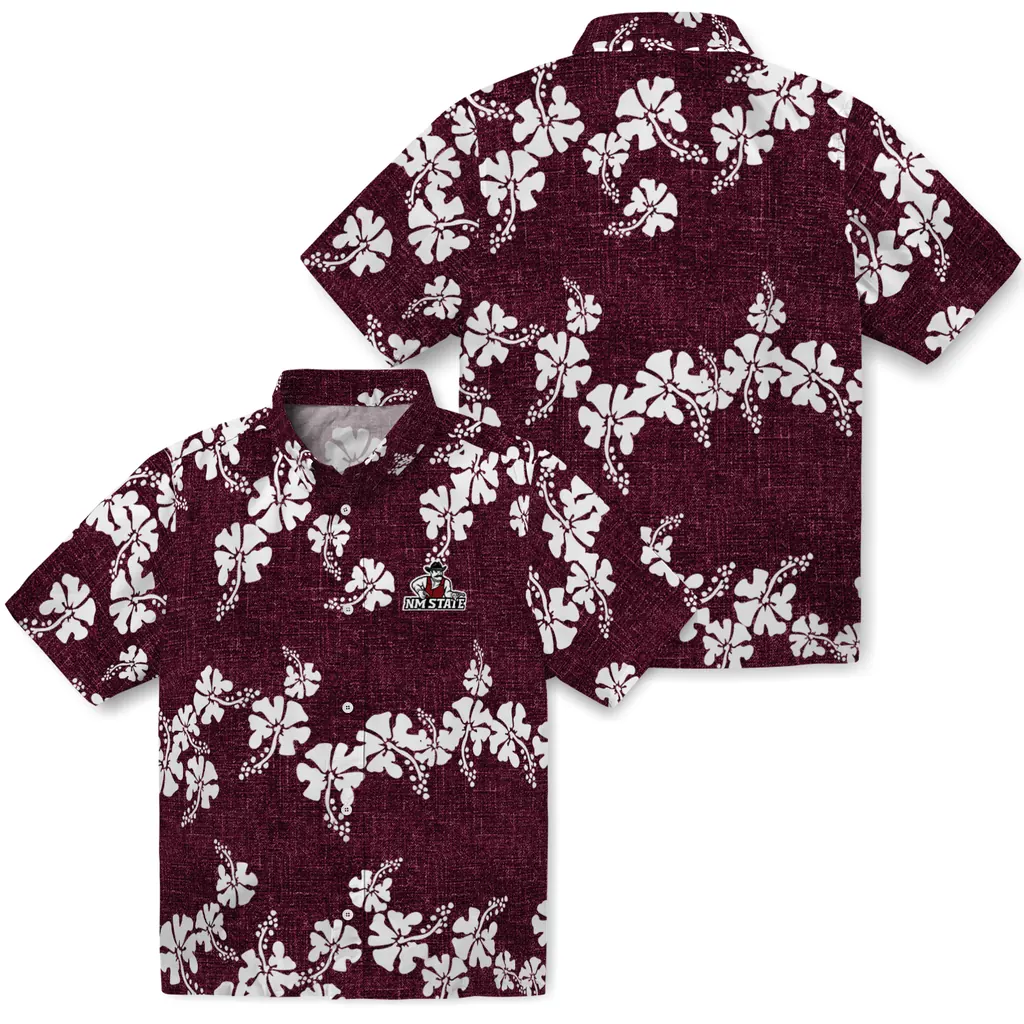 New Mexico State Aggies Hawaiian Shirt - 50th State Flower new mexico state aggies hibiscus petals crimson hawaiian shirts high quality