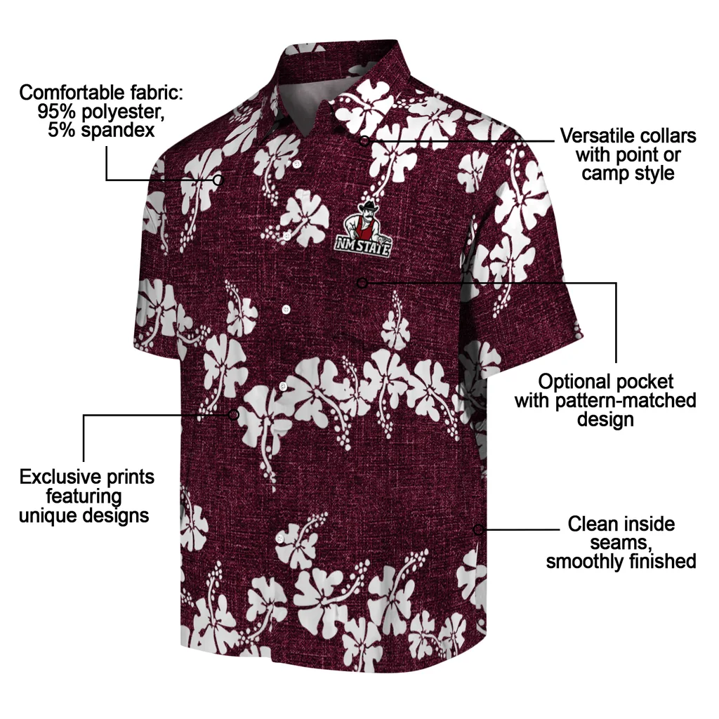 New Mexico State Aggies Hawaiian Shirt - 50th State Flower new mexico state aggies hibiscus petals crimson hawaiian shirts new arrival