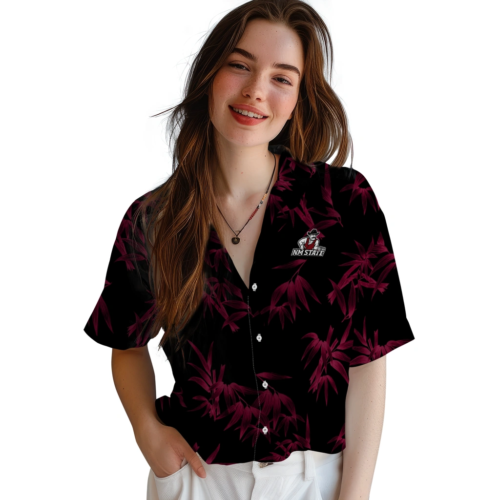 New Mexico State Aggies Hawaiian Shirt - Bamboo Branches new mexico state aggies bamboo branches crimson black hawaiian shirts latest model