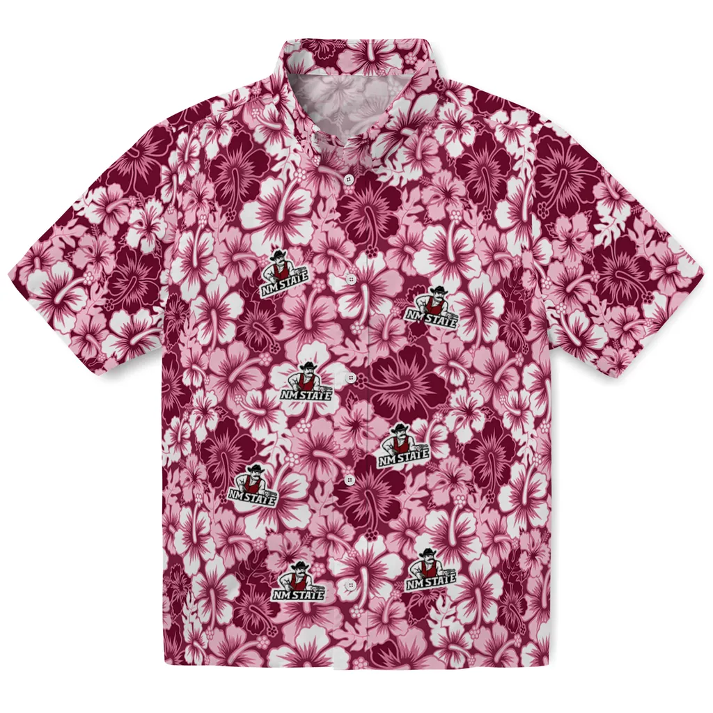 New Mexico State Aggies Hawaiian Shirt - Hibiscus Blooms new mexico state aggies hibiscus blooms crimson hawaiian shirts best selling