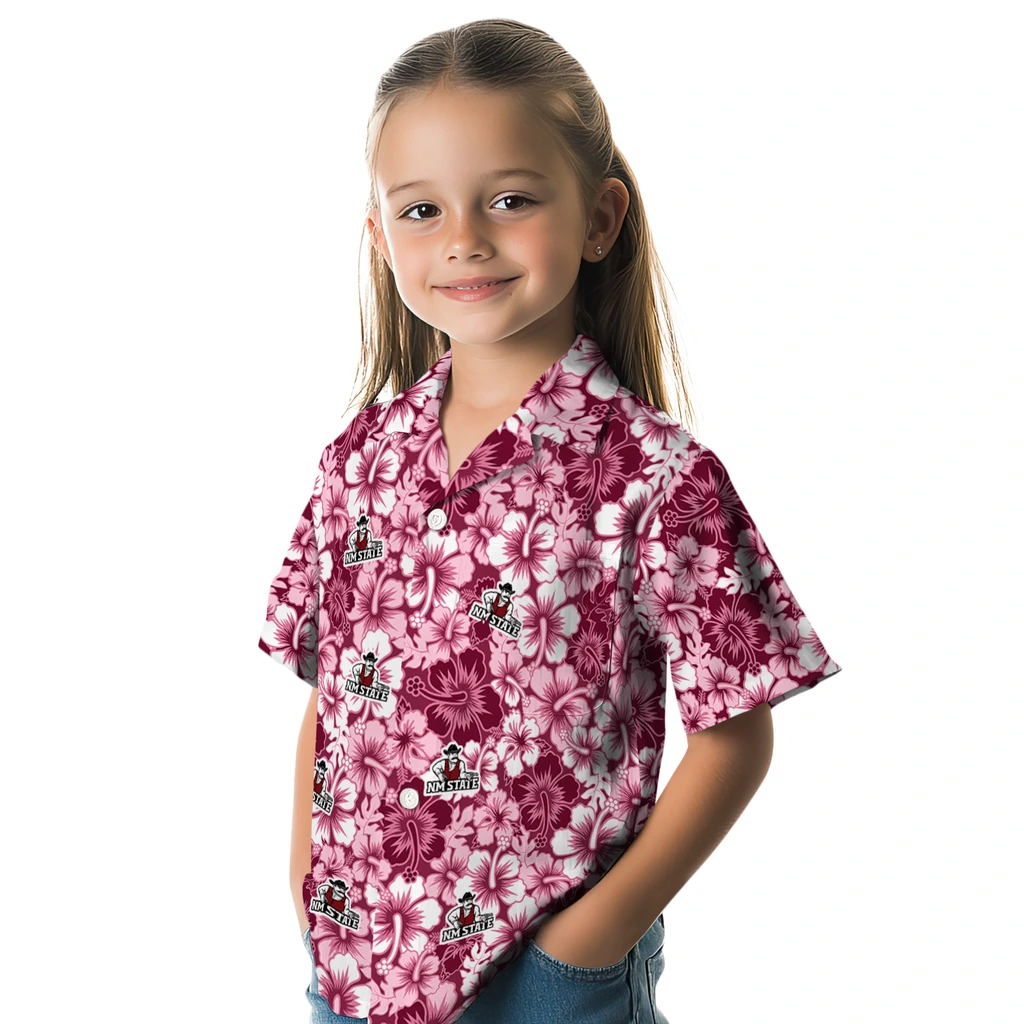 New Mexico State Aggies Hawaiian Shirt - Hibiscus Blooms new mexico state aggies hibiscus blooms crimson hawaiian shirts premium grade