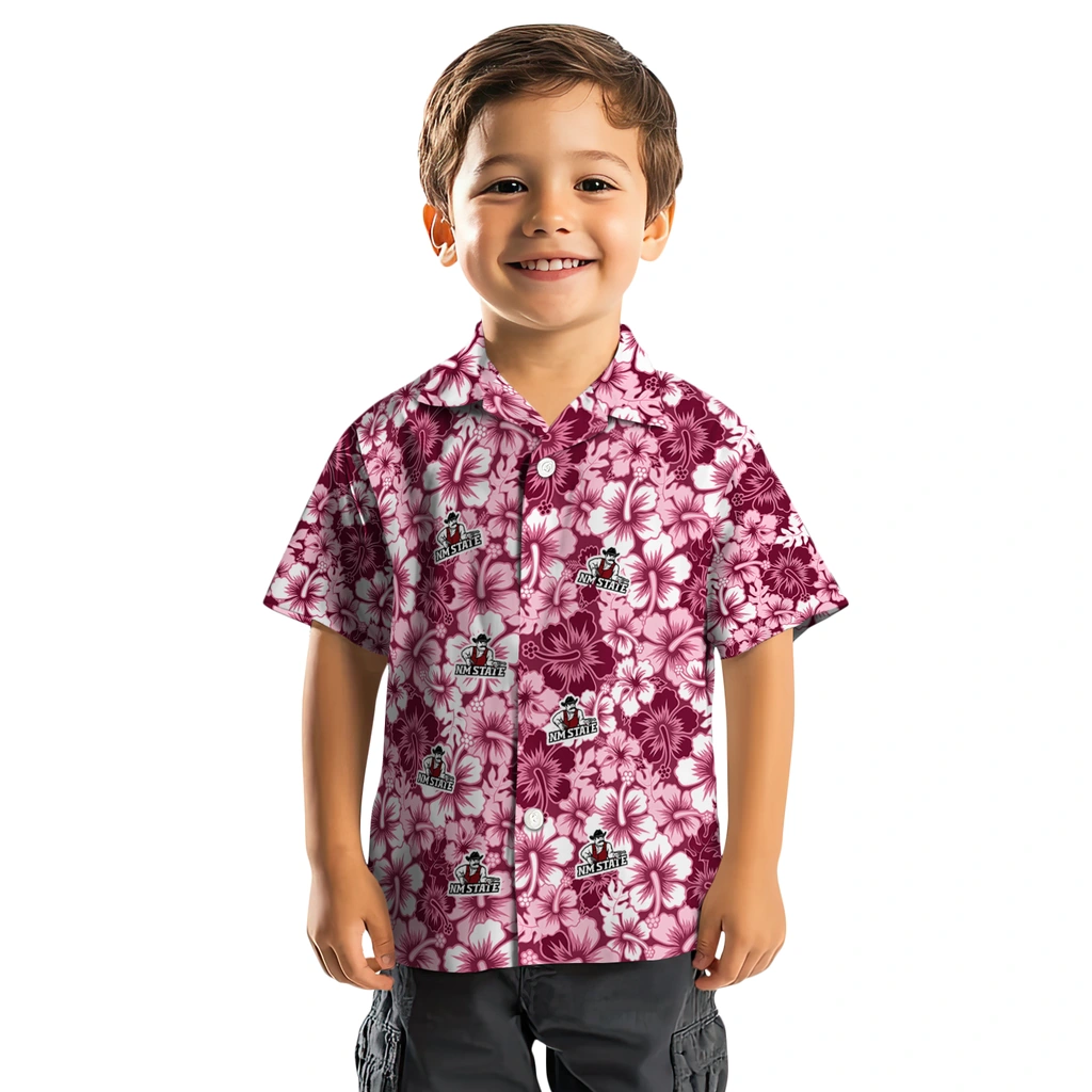 New Mexico State Aggies Hawaiian Shirt - Hibiscus Blooms new mexico state aggies hibiscus blooms crimson hawaiian shirts top rated
