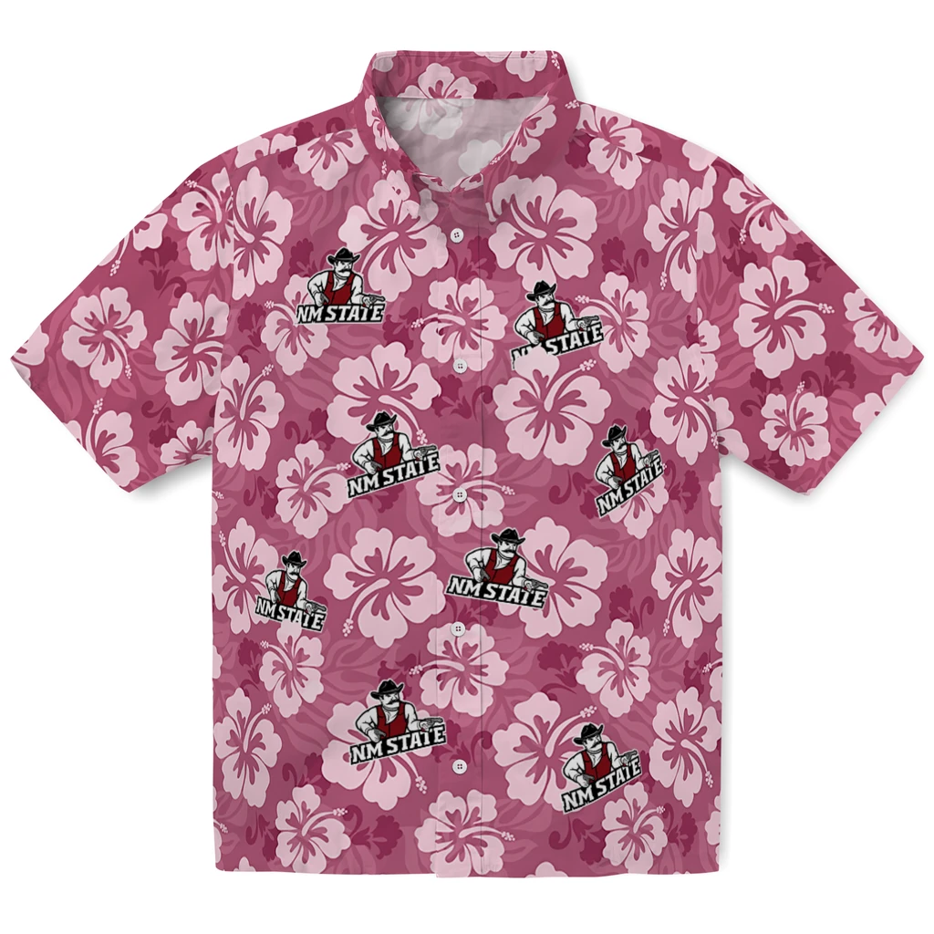 New Mexico State Aggies Hawaiian Shirt - Hibiscus Cluster new mexico state aggies hibiscus cluster crimson hawaiian shirts best selling
