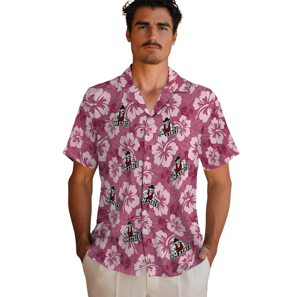 New Mexico State Aggies Hawaiian Shirt - Hibiscus Cluster new mexico state aggies hibiscus cluster crimson hawaiian shirts fashion forward