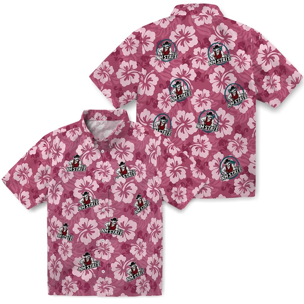New Mexico State Aggies Hawaiian Shirt - Hibiscus Cluster new mexico state aggies hibiscus cluster crimson hawaiian shirts high quality