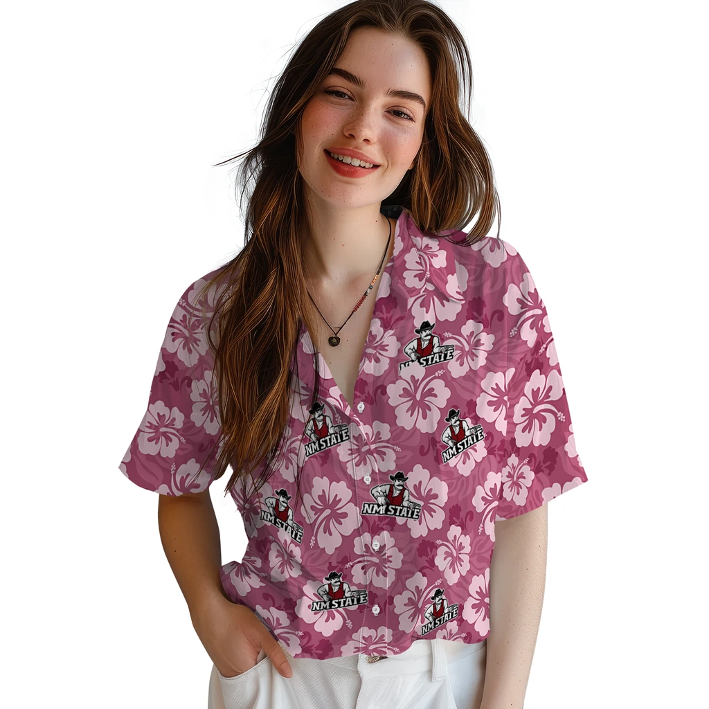 New Mexico State Aggies Hawaiian Shirt - Hibiscus Cluster new mexico state aggies hibiscus cluster crimson hawaiian shirts latest model