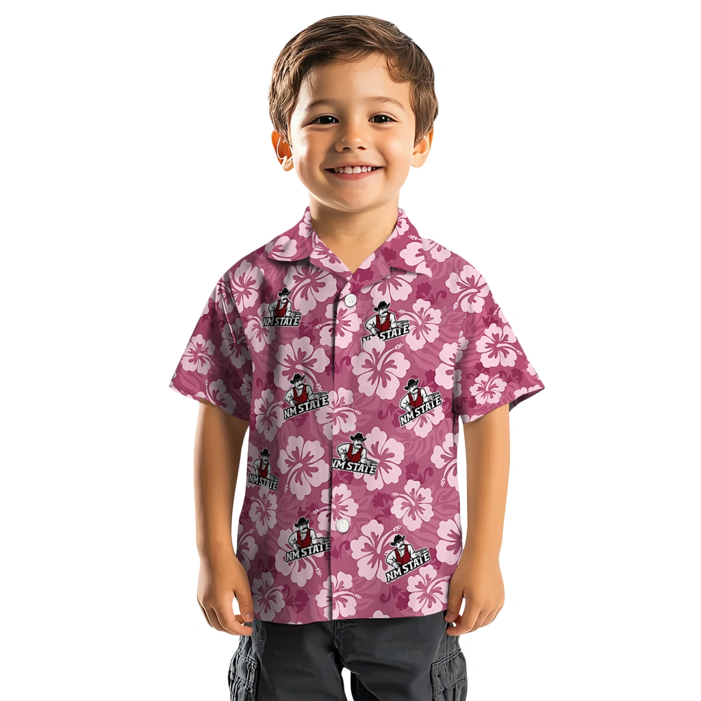 New Mexico State Aggies Hawaiian Shirt - Hibiscus Cluster new mexico state aggies hibiscus cluster crimson hawaiian shirts top rated