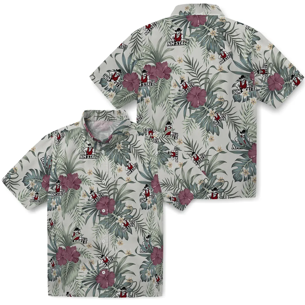 New Mexico State Aggies Hawaiian Shirt - Hibiscus Designs new mexico state aggies hibiscus designs beige hawaiian shirts high quality