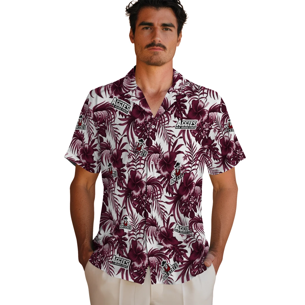 New Mexico State Aggies Hawaiian Shirt - Hibiscus Exotic new mexico state aggies hibiscus exotic crimson hawaiian shirts fashion forward