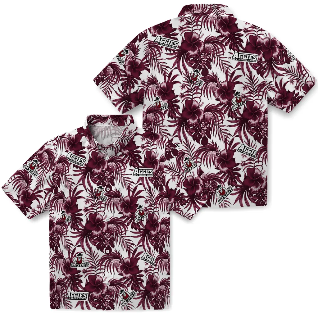 New Mexico State Aggies Hawaiian Shirt - Hibiscus Exotic new mexico state aggies hibiscus exotic crimson hawaiian shirts high quality