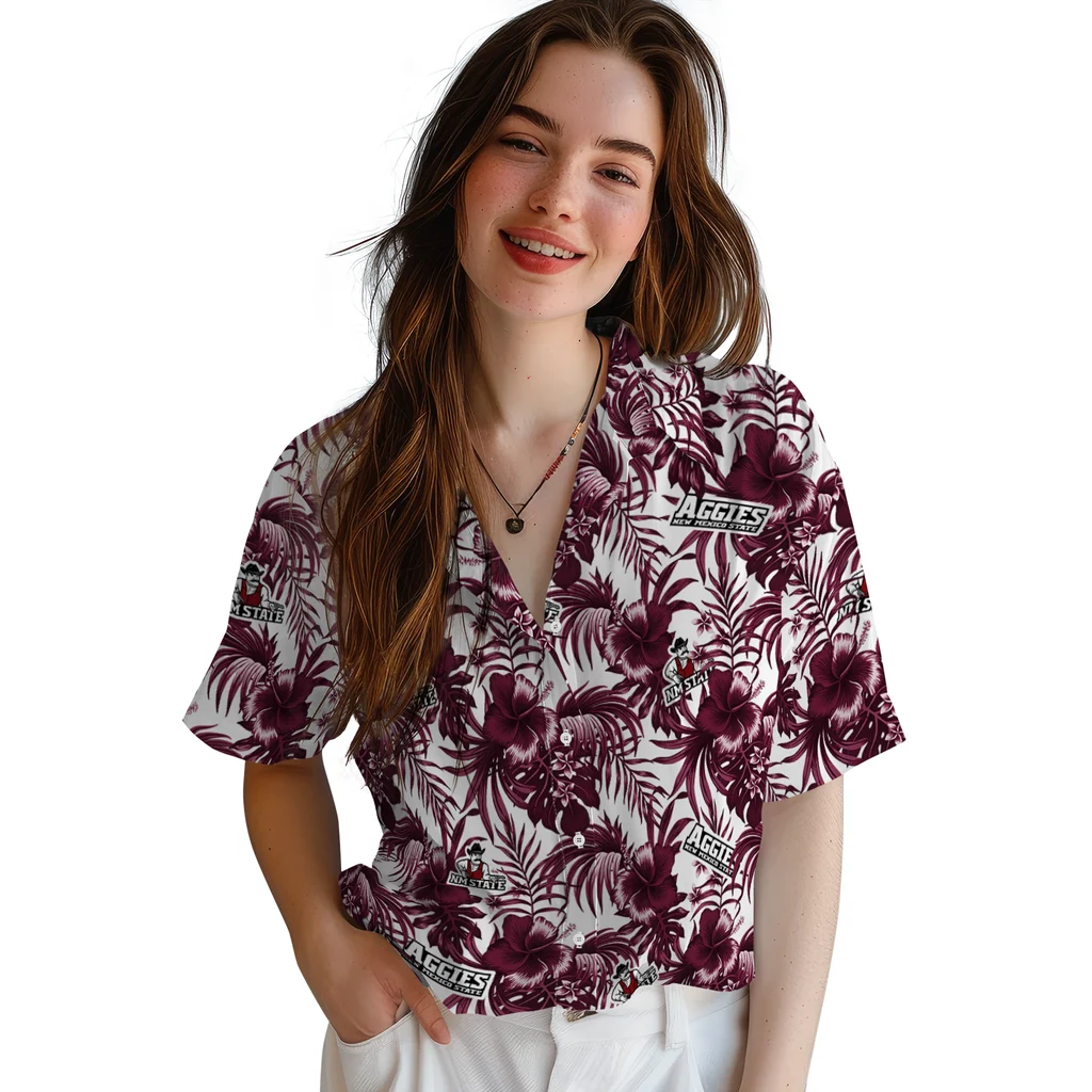 New Mexico State Aggies Hawaiian Shirt - Hibiscus Exotic new mexico state aggies hibiscus exotic crimson hawaiian shirts latest model